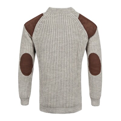 Pure British Wool Countryman Patch Crew Neck Light Grey Jumper