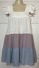 Aura Dress Womens Small Ruffle Tiered Colorblock Pockets Cotton Pullover