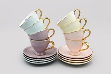 Set of 8 Jusalpha Fine China Tea Cups and Saucers, Coffee Cup Set with Saucer