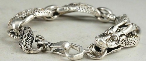 Asiatisches China Drachenkopf Tibet Silber Chinesisch Alt Handarbeit Armband - Bild 3 von 3