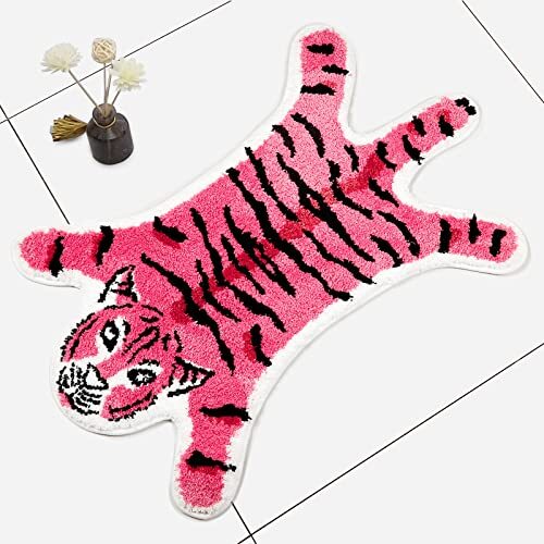 Tiger Shaped Rug Bath Mat Pink Tiger Bathroom Rug NonSlip Door Mat
