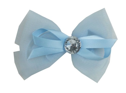 6 pcs Youth Mesh Ribbon Hair Pins with Crystal Clear Stone Assorted Colors - Picture 3 of 9