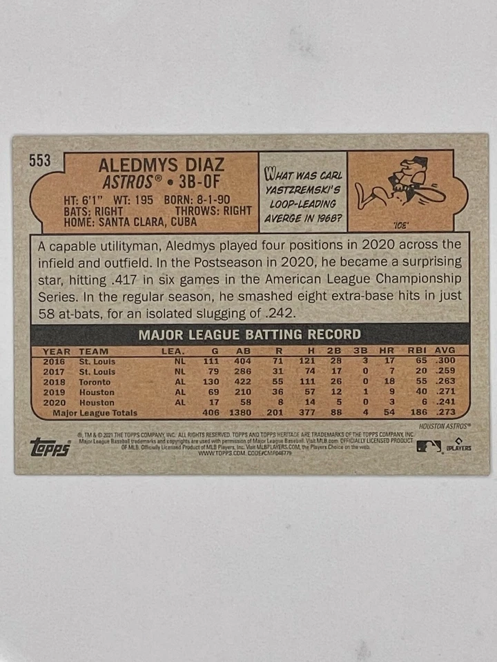 2021 Topps Heritage #553 Aledmys Diaz - Image 2 of 2
