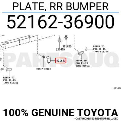 5216236900 Genuine Toyota PLATE, RR BUMPER 52162-36900 | eBay