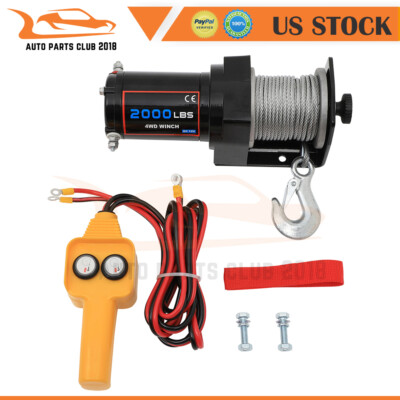 Electric Recovery Winch Towing 2000LBS Truck Trailer SUV Steel Cable Off Road