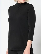 Susan Graver Size 4X Black Solid Liquid Knit Mock Neck Top