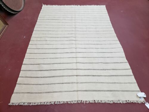 New Turkish Kilim Rug Striped Carpet Southwestern Off-white/Ivory 5x8 Kilim Wool - Afbeelding 1 van 12