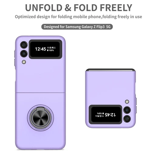 For-Samsung Galaxy Z Flip 4 3 5G Slim Matte Hard Case with Ring+Screen Protector - Picture 82 of 94