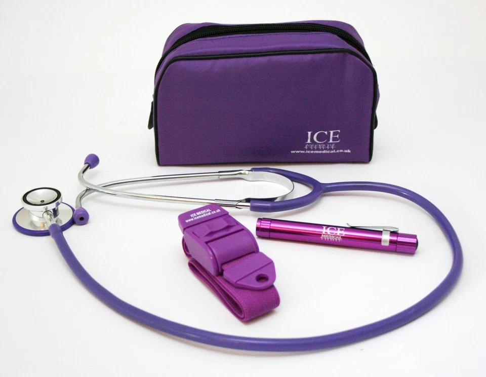 ICE Medical PURPLE Tourniquet, Penlight and Stethoscope in a Purple Bag