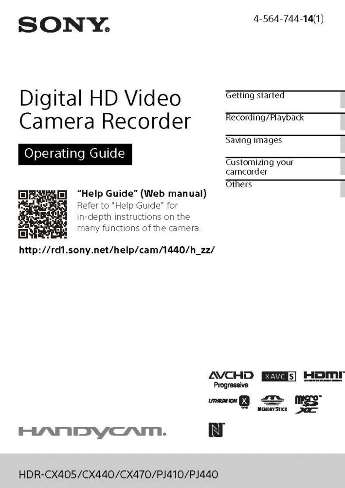 Sony HDR CX405 Handycam Camcorder Owner's Manual Operating