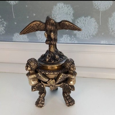 Antikes Tintenfass Bronze Phenix Glockenspiel Adler und Putten Cherubs aus dem 19. Jahrhundert
