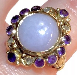 RARE 15k Lavender Jadeite Jade Georgian Victorian Chinese Rose cut Diamonds Ring