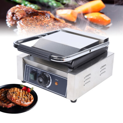 Single Panini Sandwich Press Grill Smooth Flat Surface Restaurant Cafe 1.8KW
