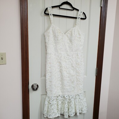 Chi Chi London Dress Size UK 16 White Crochet Lace Fitted W