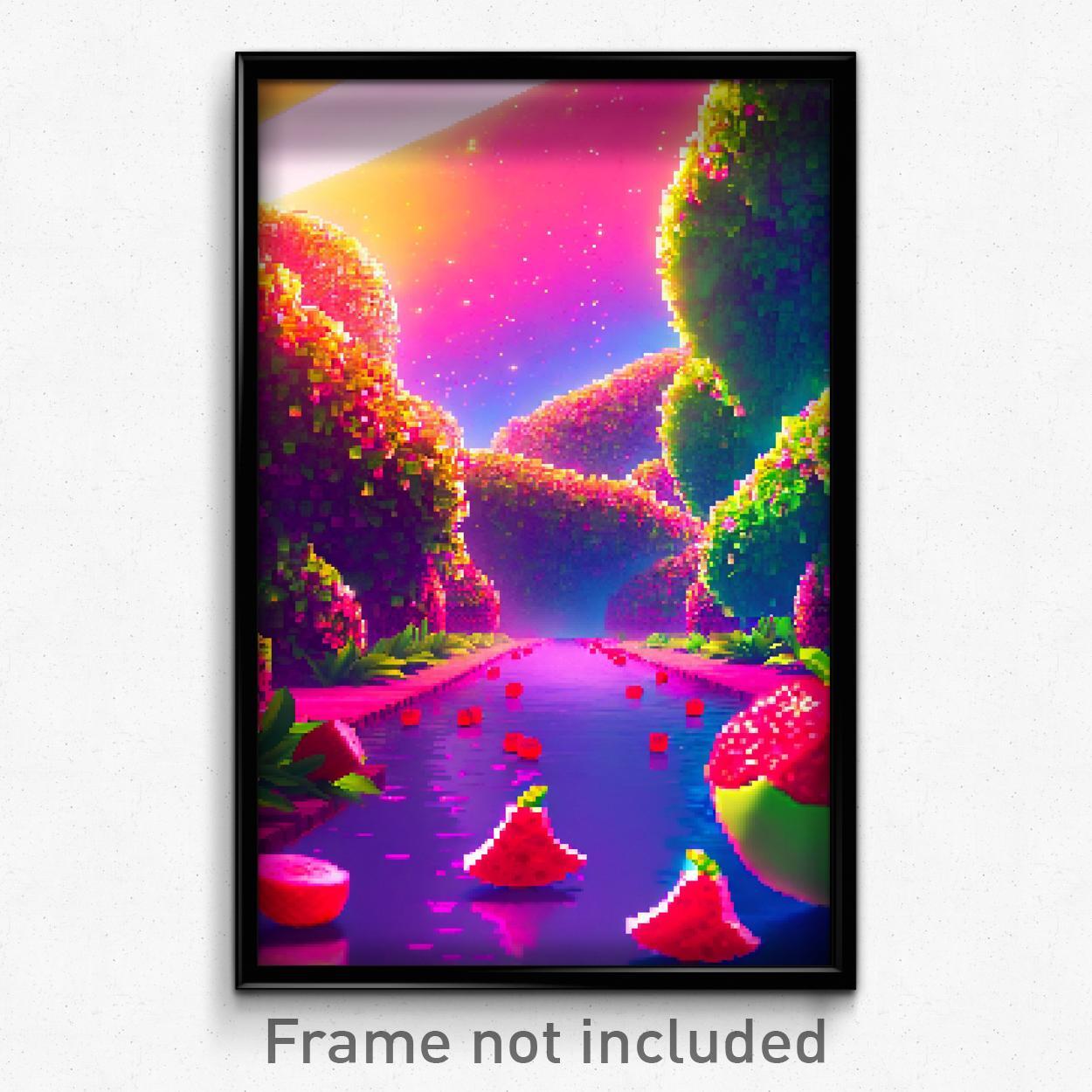 8-Bit Psychedelic Pixel Art Poster - Fruity Delta Trippy Gamer Print