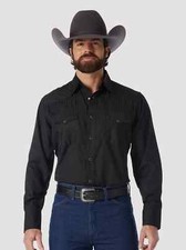 Wrangler Western Long Sleeve Western Snap Dobby Stripe Shirt - Black 75214BK