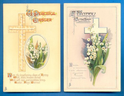 2 geprägte Biesen Ostern Postkarten. Frohe Ostern & ein friedliches Ostern