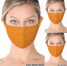 3 x Soft Cotton Face Mask Ash Mustard Double Layer Washable Men Women