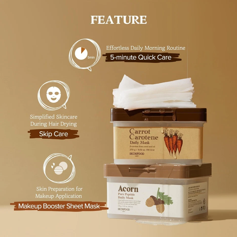 Mascarilla diaria SKINFOOD zanahoria caroteno 9,52 oz (30EA) - Calmante, hidratación rápida, Foto 4 de 4