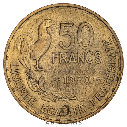 France 50 Francs 1950 Guiraud TTB+ TRES RARE pièce de monnaie cupro-aluminium - Imagen 2 de 2