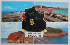 GOOD LUCK FROM EXMOUTH  POSTCARD VW CAMPERVAN MORRIS MINOR