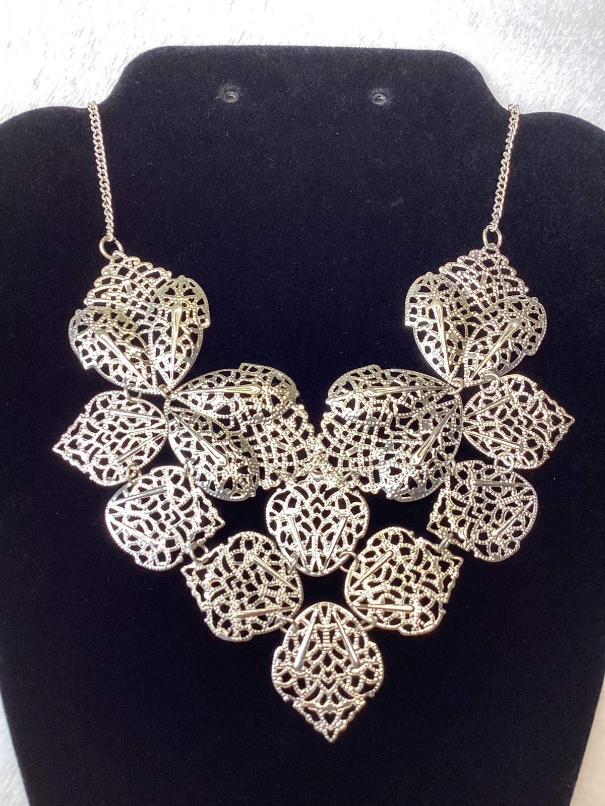 Dramatic Statement Silver-Tone Filigree Necklace … - image 3