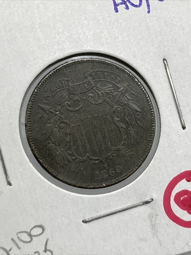 Two Cent Piece Coin 1869 AU About Uncirculated Dark - Picture 4 of 7