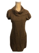 Falls Creek sweater dress Brown knee length Tunic Short sleeves big turtle Sz M