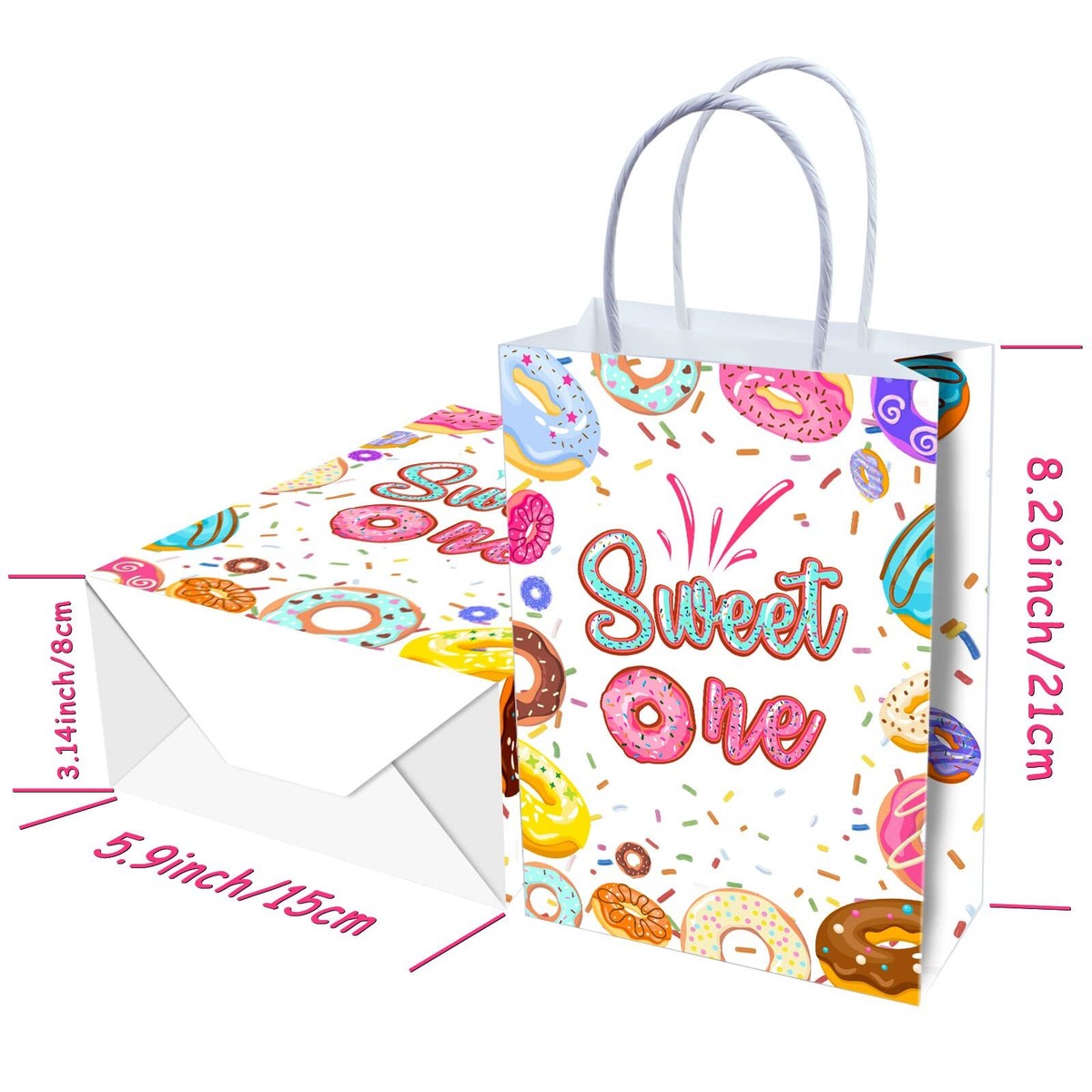 30 Donut Party Favor Bags With 36 Stickers – Sweet Birthday Goodie Bags For Kids | Baby Shower, Wedding, Halloween Treat Bags - View #12
