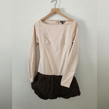 Fashion Nova Ember Long Sleeve Boat Neck Brown Bubble Mini Medium Dress NEW