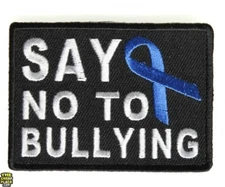 Say No To Bullying Blue Ribbon Iron On Patch - 2.75 x 2 inch