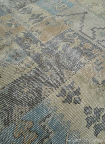 8 X 10 Oriental Area Rug Oushak / Patch Work Faded Look Hand Woven Knotted Rare - Picture 5 of 6
