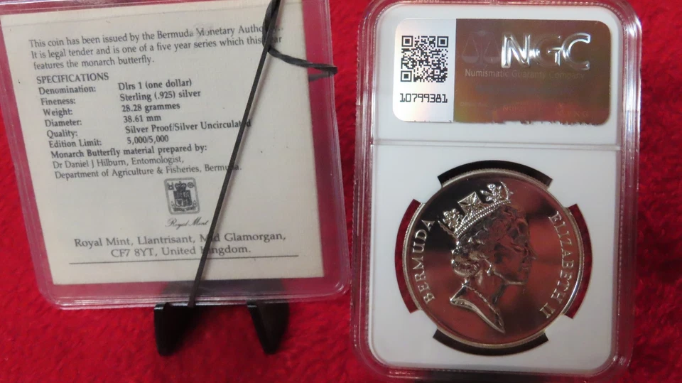 Bermudas 1989 plata 1 dólar conservación monarca NGC PF 69 ULTRA CAMAFEO ESCASO Foto 4 de 4