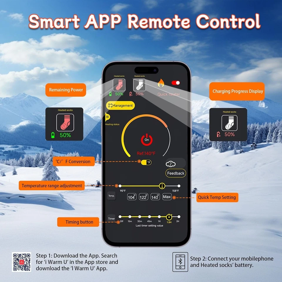 Calcetines térmicos para hombre/mujer 6000 mAh recargables APP control calcetines térmicos Foto 3 de 4
