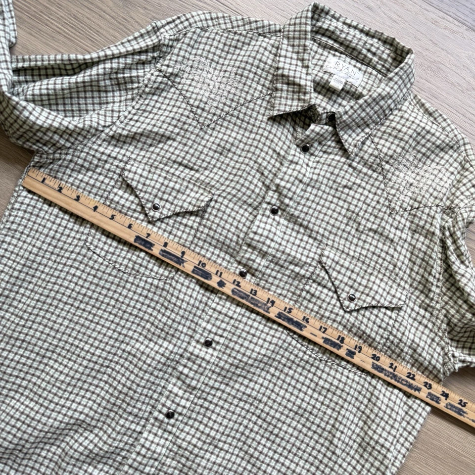 Camisa Ryan Michael Hombre XL Lino Algodón Cuadros Bordada Broches a presión Cuadros Foto 3 de 4