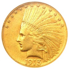 1913-S Indian Gold Eagle $10 Coin - Certified NGC AU55 - Rare Date!