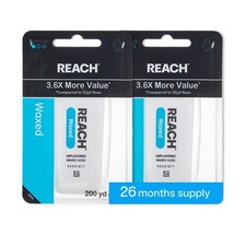 REACH Waxed Dental Floss, Unflavored, 3.6X More 600 Foot Pack of 2 , White