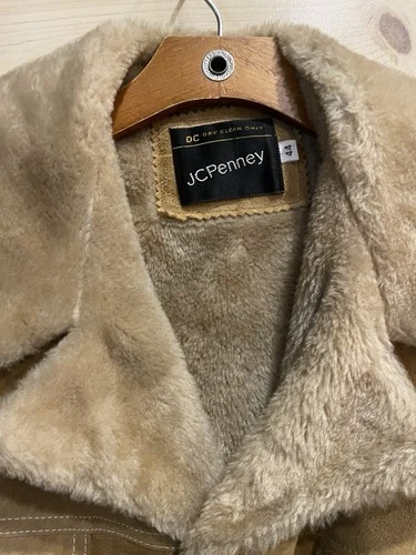 Vintage 70s JCPenney Suede Sherpa Jacket Mens 44 Reg Western Rancher Brown - product listing photo