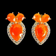 925 Orecchini Argento Sterling Pera Arancio Opale 7x5mm Naturale Gemma Gioielli