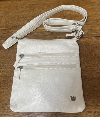 Purse King  Crossover Shoulder Bag Ivory Double Strap Zipper 8.5 x8.75  EUC