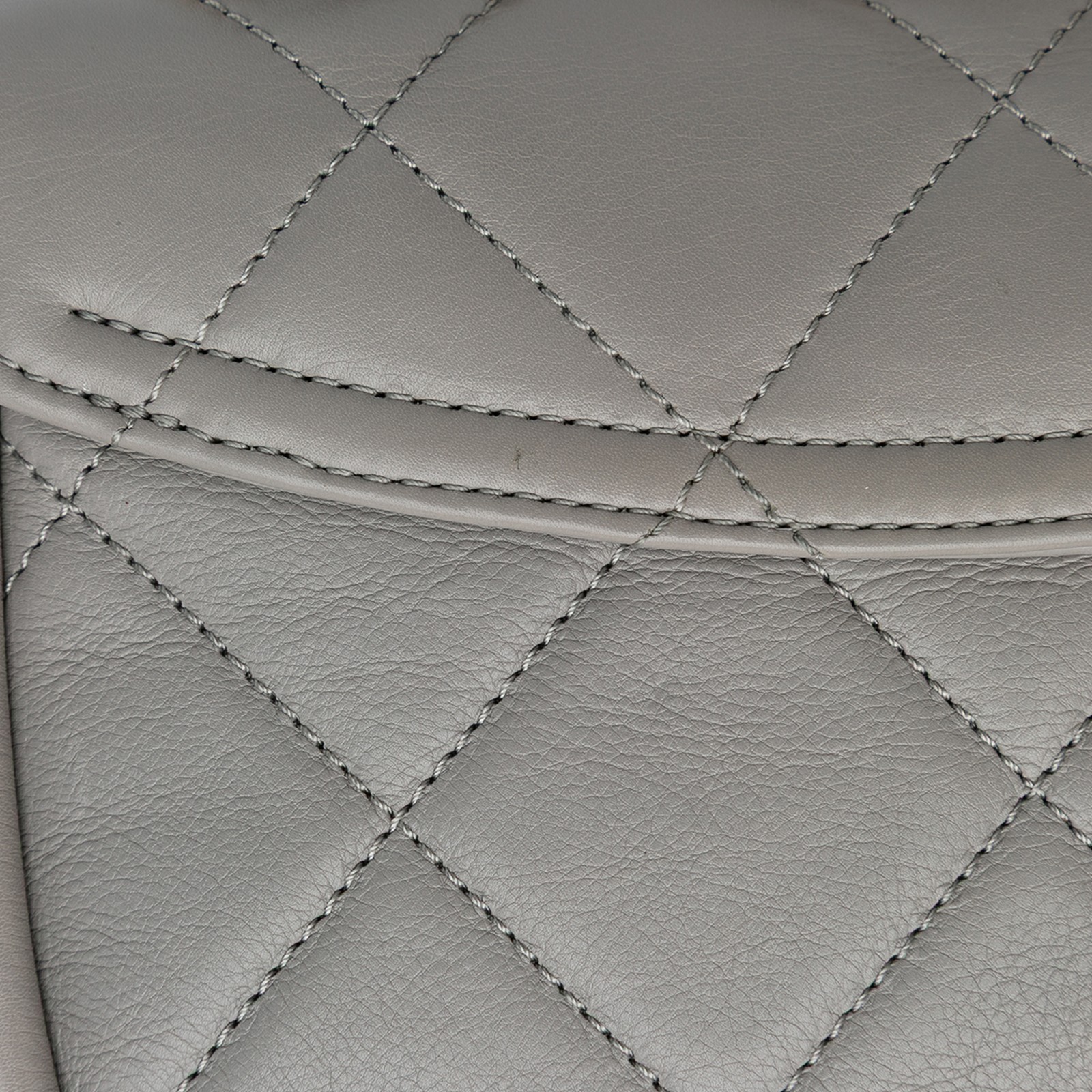 Chanel CC Quilted Lambskin Rounded Flap Pre-Loved Satchel Gray image 8