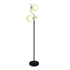 Hsyile Lighting KU300208 Modern Style Two Milky White Glass Orbs and Brass Fi...