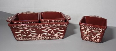 Temptations  Bakeware Old World Cranberry Loaf/Casserole Pan Ramekins 4 Pieces
