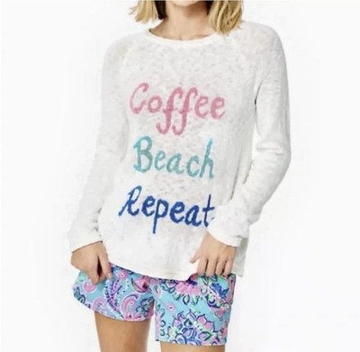 Lilly Pulitzer Danette Sweater Resort White Coffee Beach Repeat Intarsia SZ M NE