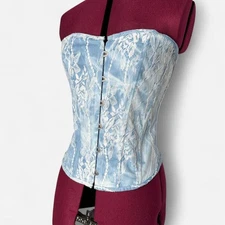 NWOT Light Wash Denim White Lace Corset with Boning Plus Size 2XL