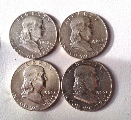 Two - 1962 D & Two - 1963 D Nearly Uncirculated Franklin Half Dollars Very Nice