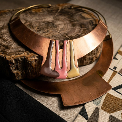 Modernist Statement Necklace   Avant-Garde Copper & Brass Choker   1-of-1 Signed