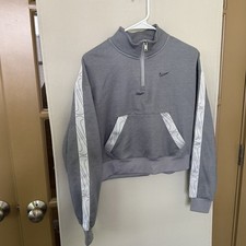 Nike Women's Small Grey 1/4 Quarter Zip Crop Fleece Pullover Sweatshirt
