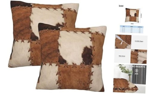 Throw Pillow Covers 18 X 18 Inch Set 18" x 18" (Pack of 2) Cow Fur Patchworks