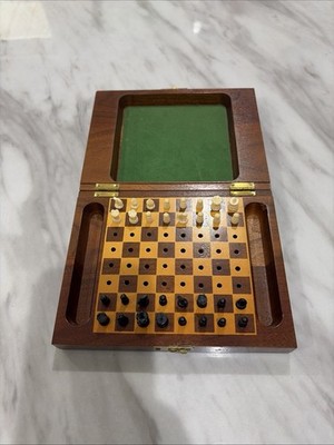 Vintage Drueke No. 70 Travel Chess Set Complete Wooden Peg Board Grand Rapids MI